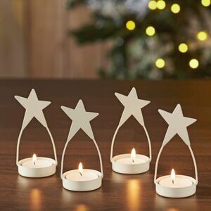 Antique White Metal Star Tealight Candle Holder Set of Four New Farmhouse